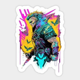 Neon Cyberpunk Viking - V1.01 Sticker